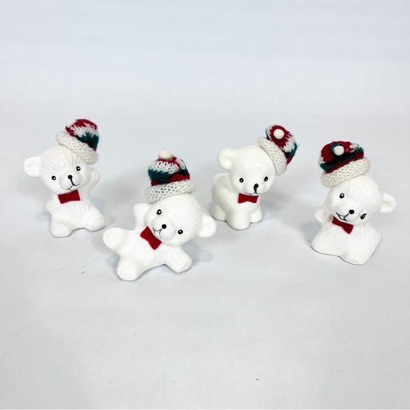 Vintage Snow Bear Ornaments Christmas Around The World 4 With Knit Hats - Picture 2 of 6